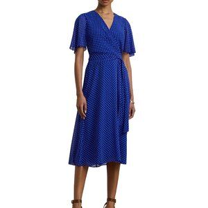 NWT  Lauren Ralph Lauren Polka Dot Belted Crinkle Georgette Dress size 4